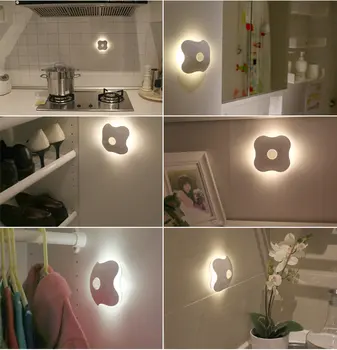 LED Lumina de Noapte Senzor de Mișcare de Baterie USB Smart Corpul Uman Inducție Dulap Cabinetul de Toaletă Lămpi Copii de Patru Frunze de Trifoi