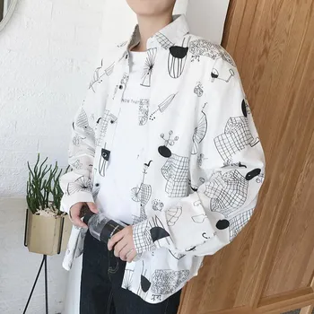 Japoneze Imprimate Cu Maneca Lunga Tricouri Barbati Harajuku Stil Hawaiian Tricouri De Sex Masculin Tricouri Casual Moda Streetwear Coreean Cămașă De Sex Masculin