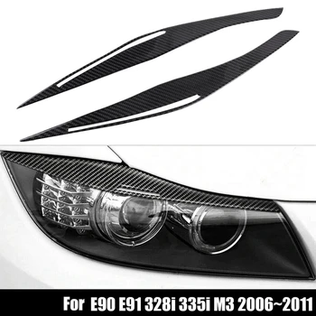 Fibra de Carbon Faruri Pleoapa Spranceana Acoperi Autocolante Garnitura pentru BMW E90 E91 328I 335I M3 2006-2011