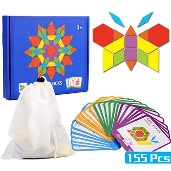 155pcs Lemn Jigsaw Puzzle Set de Bord Colorat Copilul Montessori Jucarii Educative pentru Copii de Învățare Dezvoltarea Jucărie Cadouri
