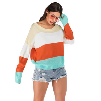 Europene și Americane Leneș Pulover Pentru Femei Toamna 2020 Noua Culoare de Contrast pulover Pulover