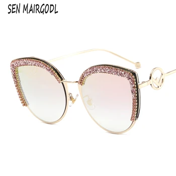 De lux ochelari de soare ochi de pisica femei barbati moda Retro incrustate cu diamante ochelari de soare Clasic cadru metalic ochelari 2020 lunetele de soleil