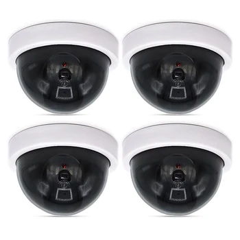 4 Buc Manechin de Securitate CCTV Dome cu Roșu Intermitent LED Lumina Decalcomanii Autocolant GDeals