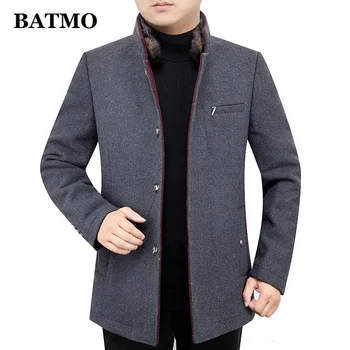 BATMO 2020 new sosire de iarnă de înaltă calitate Fals guler de blană lână trenci ofițeresc bărbați,pentru bărbați de lână jachete MN806