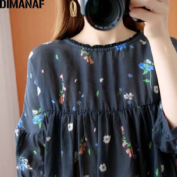 DIMANAF Femei, Plus Dimensiune Bluza Tricou Casual Elegant Lady Topuri Tunica de Bumbac, Print Floral Vrac Plisata Femei Îmbrăcăminte de Toamnă 5XL
