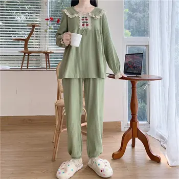 Alien Pisicuta Chic Cireșe Fierbinte Supradimensionat Vrac Costume 2021 Arc Nou Broderie Femeile Toate Se Potrivesc Homewear Casual Pijamale Seturi