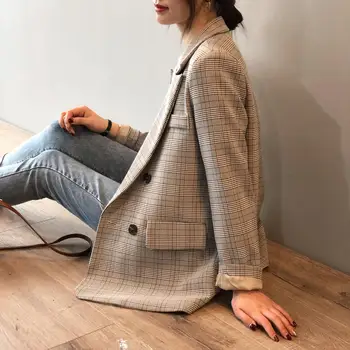 Brand Vintage Plaid Blazer Jacheta Haina De Moda Pentru Femei 2021 Primavara Toamna Liber Casual Doamnelor Designer De Haine Stil Coreean