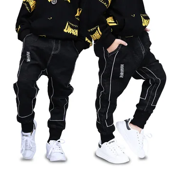 Moda Baieti Pantaloni de Primavara Toamna pentru Copii Blugi Pantaloni de Bumbac Negru Solid Pantaloni Lungi pentru Băiat Adolescent Copilul Haine pentru Copii 3T 8 13Y