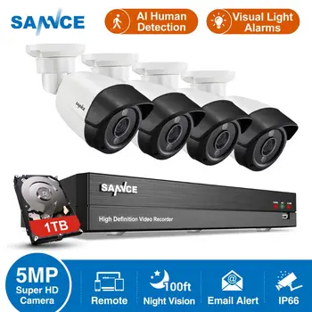 SANNCE 8CH 5MP-N HD DVR Camera de Securitate de Origine Sistem 4buc 5MP AI Omului de Detectare IP66 în aer liber, Camere de Supraveghere CCTV Kit