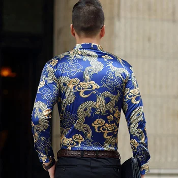 Moda barbati brand de lux cămașă de mătase de bună calitate, stil chinezesc dragon model velur tuxedo shirt barbati
