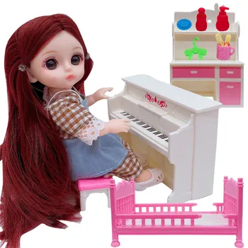 2020 16CM papusa 13 articulații mobile fashion princess set pian/pat de copil/accesorii multicolor parul copii jucărie fata cadou