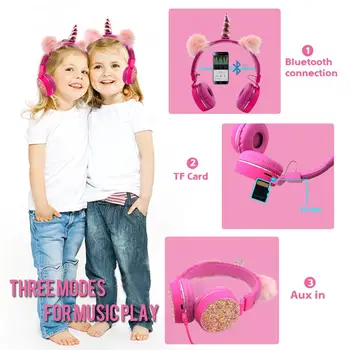 Unicorni Căști de Desene animate Bluetooth 5.0 Copii Căști Wireless Pliabil Muzica Stereo Extensibila setul cu Cască pentru Fete Baieti Cadouri