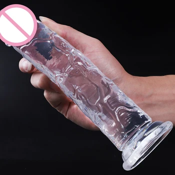 Transparent Realistic Dildo Anal, Dop de Fund ventuza Puternica Vibrator Toy Realist Penis punctul G la Femeie la Orgasm jucarii Sexuale