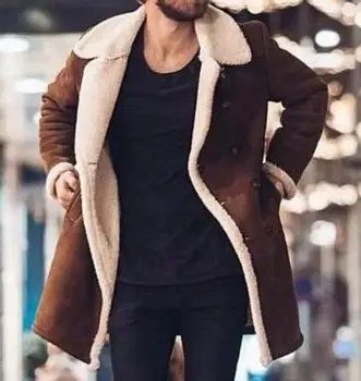 Genuo Jacheta de Iarna pentru Bărbați de Lână Cald Iarna Șanț Lung Uza Butonul Smart Palton Palton Impermeabil, Windproof