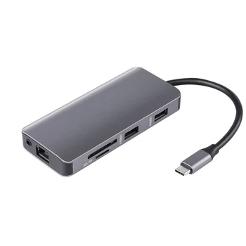 9 în 1 Tip C Hub Multi-funcție de Tip C la VGA HD Audio de 3,5 mm RJ45 USB 3.0 SD Card Micro SD Adapter