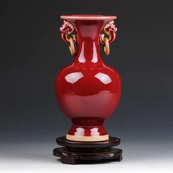 Noul Stil Chinezesc Vaza Jingdezhen Porțelan roșu de Cristal Glazura Vaza de Flori Decor Acasă Manual Stralucitoare Famille Vaze