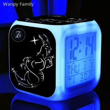 Douăsprezece Constelații Capricorn Ceas desteptator 7 Culori Stralucitoare Ceas cu Alarmă Digital Pentru camera Copii Desktop Ceasuri Electronice Ceas