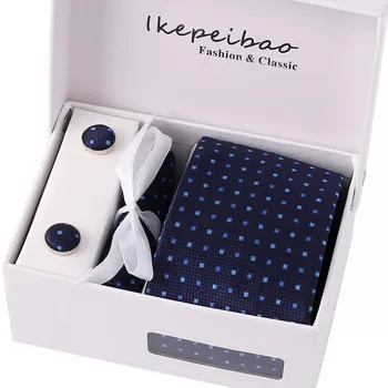 Versiunea coreeană Model cu Dungi, Cravată Albastru Safir Fulare Batista butoni Cravata Poliester Clipuri Seturi cu Cutie de Cadou