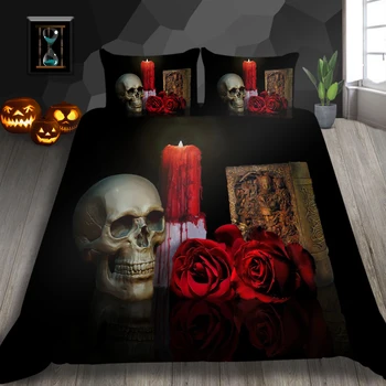 3D Femei Și Craniu Seturi de lenjerie de Pat de Zahăr Negru Craniu Stil Halloween lenjerie de Pat Lenjerie de pat de Bumbac Amestec de Flori de Craniu Carpetă Acopere Stabilit