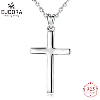 Eudora Argint 925 Clasic colier pandantiv cruce mică și Mare iubitor de Pandantive Bijuterii de Moda pentru Femei de om fata CYD432
