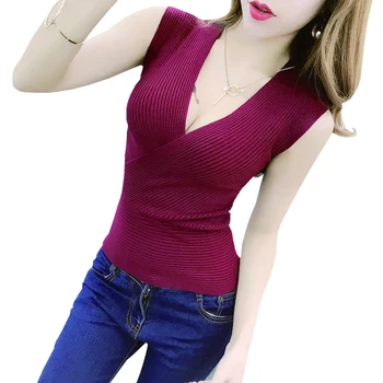 Rezervor de Top vetement femme 11 Culori de Moda Vesta Casual fără Mâneci V-Neck Sexy Femei de Vara coreean din Tricot de Bumbac de Haine de Femei