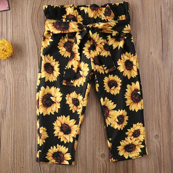 Floarea-Soarelui Imprimare Dantelă Pantaloni Lungi Set Respirabil Copii Floral Pantaloni Jambiere Haine