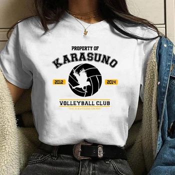 Moda pentru Femei Haikyuu Tricou Karasuno Volei Club Vulturul Tricou de Bumbac cu Mânecă Scurtă T-shirt de Vară Manga Japoneză Tee Cadou