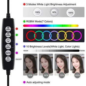PULUZ 10 inch 26cm RGBW LED Selfie Inel de Lumina Blogger Vlogging Lumina Video de Transmisie Live Kituri de Telefon și Clemă