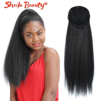 Cordon Afro Mult Yaki Pervers Drept Coada de cal Clip în Extensii de Par de cabello Naturale Sintetice Meșe Peruca Neagra
