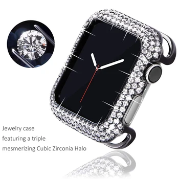 44mm Bling Caz pentru Apple Watch SE 6 5 4 3 Rama Capac de 40 mm 38mm Bijuterii din Metal de Protecție Diamant Bara Femei Fată Accesorii
