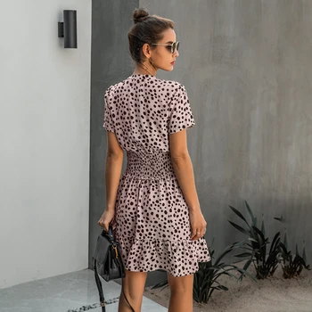 Leopard De Imprimare Mini-Rochie Pentru Femei De Vară 2021 Maneci Scurte Moda Casual Butonul Volane Slim Negru Femeie Rochii Elegante Vestidos