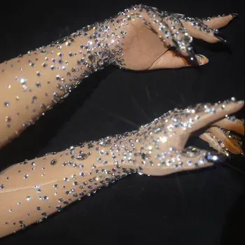 Strălucitoare de sticlă diamant mănuși vedea prin net tifon performanță etapă mănuși bar, club de noapte GOGO dans purta festival petrecere Rave