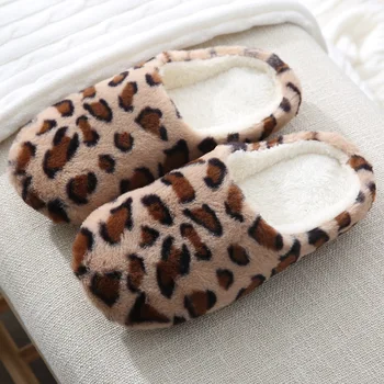 LLUUMIU femei de iarnă caldă acasă papuci de interior Bărbați Acasă Etaj Papuci de casă Moale Faux Blana Pantofi leopard Casa Mute Slide-uri de piele de Căprioară Unic