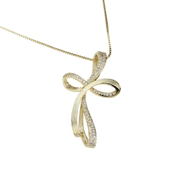 SUNSLL Nou design de aur cupru alb imitație panglică cruce colier pentru femei de moda de petrecere rafinat de trei-dimensional colier