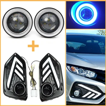 2 buc LED-uri Auto de Semnalizare Lampă pentru circulație Diurnă Lumina w/ COB Angel Eye Kit Pentru Honda Civic 2017 2018 2019 Nu se Potrivesc Type R