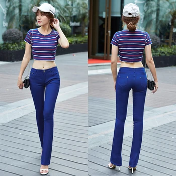 Femei Blugi 2019 Bomboane de Culoare Bodycon Femeii Pantaloni din Denim haine de Lucru de Înaltă Talie Elastic Subțire Doamnelor Flare Pantaloni pantalone femme