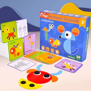 Copii Din Lemn Distracție Creative Geometrice Puzzle Animal Dezvoltarea Inteligenței Puzzle Copii Montessori Devreme Jucarii Educative