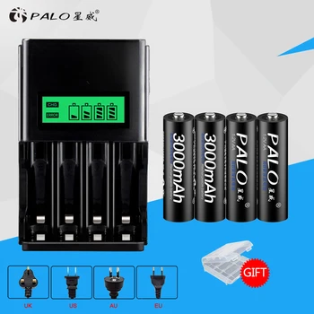 PALO 4buc AA 3000mAh acumulatori + Încărcător Inteligent Rapidă LCD Încărcător de Baterie Pentru AA AAA NIMH NICD Reachargeable Baterie
