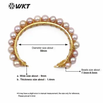 WT-B474 WKT Nou-veniți Naturale Pearl Brățară Manual Cu Metal Cufundat Femei Brățară Moda Bijuterii