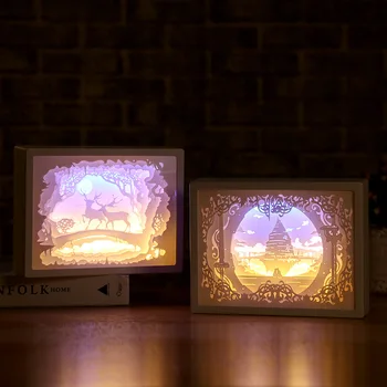 LED-uri de Hârtie sculptură lampa de Creație personalizate Desktop lampă de Carte 3D de cuplu romantic rama foto Lumina de Noapte patul de lumină lampă de masă