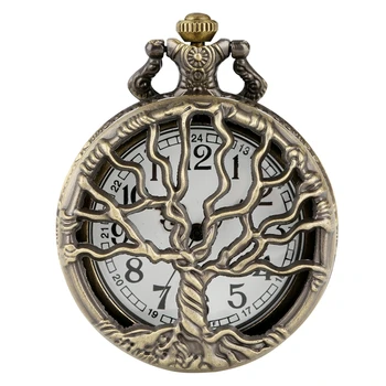 Gol Pomul Vieții Cuarț Ceas de Buzunar Nemuritor Colier Lanț de Bronz de Design Pandantiv Ceas Vechi de Epocă Fob reloj + Copac Accesoriu