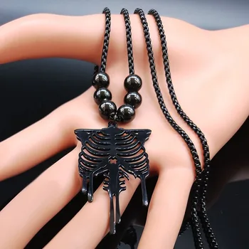 Gotic Craniu Oțel Inoxidabil Colier pentru Femei Negru Lung Șirag de mărgele de Culoare Schelet Coliere Bijuterie collares mujer N19507