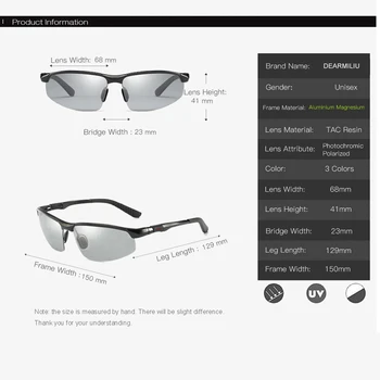 DEARMILIU Aluminiu magneziu Cadru Lentile Fotocromice Sport Polarizat ochelari de Soare Barbati de Conducere de Zi și de Noapte Viziune Ochelari de Soare