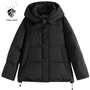 FANSILANEN cu Gluga casual negru scurt în jos jacheta Femei arc wram matlasate puffer haină de iarnă de sex Feminin lumina termică jos hanoracul 2020