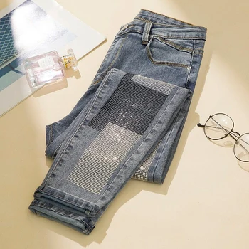 New Sosire Coreea De Femei De Moda De Înaltă Talie Elastic Denim Pantaloni De Creion Cu Paiete, Design Solduri Slim Casual, Skinny Jeans Plus Size S956