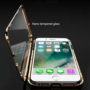 Magnetice de Adsorbție Caz de Metal Pentru iPhone 6s Plus Sticla Înapoi Magnet Coperta Fata si Spate din Sticlă de Caz Pentru iPhone 6 Plus