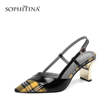 SOPHITINA Culori Amestecate Sandale Femei cu Toc Gros de Moda Zăbrele Element Subliniat Toe Sandale Elegante Plus Dimensiune Pantofi Femei SO493