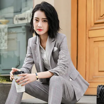 Carouri De Moda Sacou Costum Versiunea Coreeană Toamna Noua Casual Retro Verifica Mici Pantaloni Costum Patru Cataramă 2 Seturi De Piese Pentru Femei Haine
