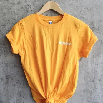 Miere Îmbrăcăminte Galben T-Shirt Casual Miere Sloganul Scrisoare Harajuku Tee Bumbac Estetice Fata de Vara Outifts O-Neck t shirt