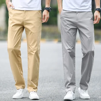 2020 Vara Noi Bărbați Subtire de Bumbac, de culoare Kaki, Pantaloni Casual de Afaceri Culoare Solidă Pantaloni Stretch Brand Masculin Gri Plus Dimensiune 40 42 44